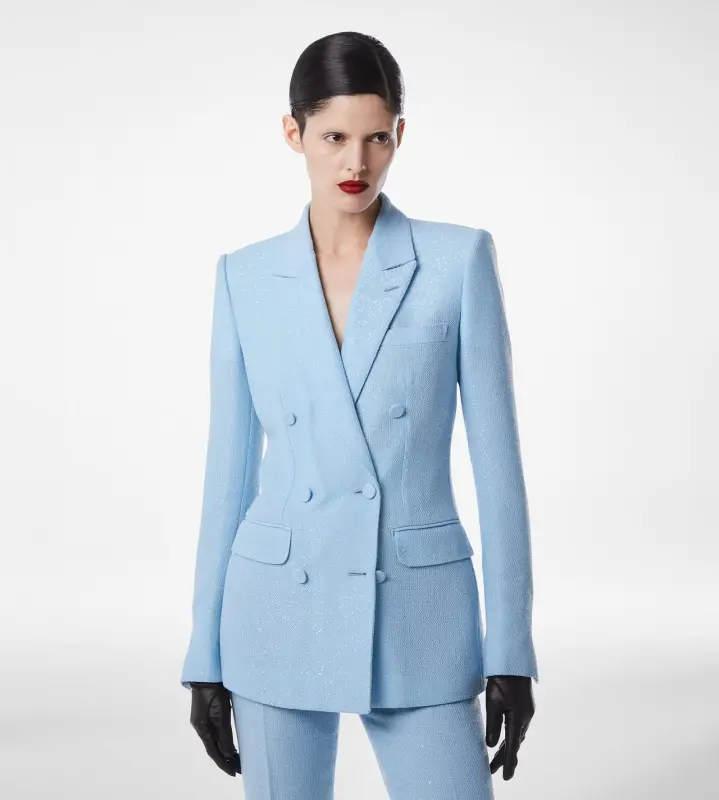 SEQUINED WOOL BLEND CREPE DOUBLE BREASTED JACKET SKY online